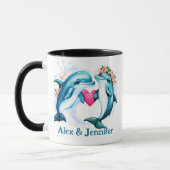 Mug Noms personnalisés des couples de dauphins (Gauche)