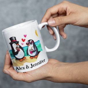 Mug Noms personnalisés des couples de pingouins