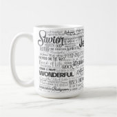Mug Noms religieux chrétiens de Dieu Texte noir blanc (Gauche)