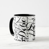 Mug Noms répétés en noir et blanc (Devant gauche)