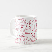 Mug Noms rouges et notes musicales assorties (Devant gauche)