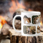 Mug Noms simples minimalistes des couples photo de bor<br><div class="desc">Idéal pour la Saint-Valentin, mariage, fiançailles ou simplement pour célébrer l'amour de tous les jours avec votre grand ami, ce design comprend quatre photos arrondies par côté (deux petits carrés et deux rectangles) et les noms du couple au centre des quatre photos répétées des deux côtés. Arrière - plan blanc...</div>