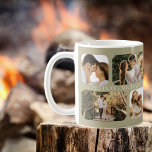 Mug Noms simples minimalistes des couples photo de bor<br><div class="desc">Idéal pour la Saint-Valentin, mariage, fiançailles ou simplement pour célébrer l'amour de tous les jours avec votre grand ami, ce design comprend quatre photos arrondies par côté (deux petits carrés et deux rectangles) et les noms du couple au centre des quatre photos répétées des deux côtés. Sage arrière - plan...</div>
