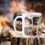 Mug Noms simples minimalistes des couples photo de bor<br><div class="desc">Idéal pour la Saint-Valentin, mariage, fiançailles ou simplement pour célébrer l'amour de tous les jours avec votre grand ami, ce design comprend quatre photos arrondies par côté (deux petits carrés et deux rectangles) et les noms du couple au centre des quatre photos répétées des deux côtés. Arrière - plan rose...</div>