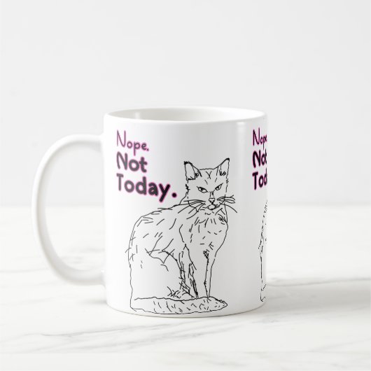Mug Non pas aujourd'hui Dessin Illustration de chat (Gauche)