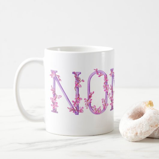Mug Nonna texte orchidée violet peinture d'art rose mu (Avec donut)