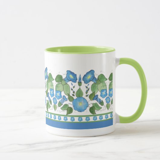 Mug Nostalgique Bleu Matin Gloire Frontière Florale, B (Droite)
