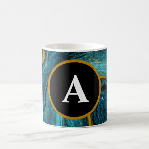 Mug Notebo de texte de monogramme Turquoise Abstrait o