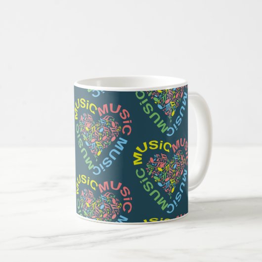 Mug Notes cardiaques du texte de musique (Devant droit)