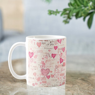 Mug Notes d'amour romantiques et cœurs