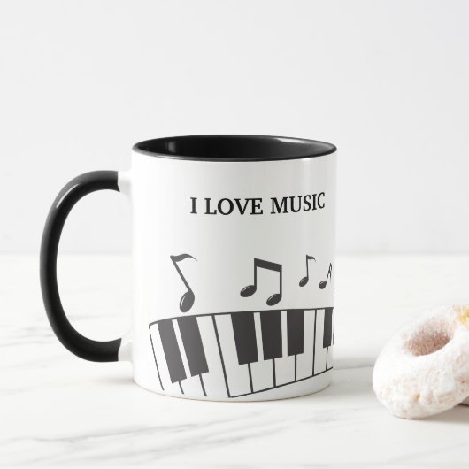 Mug Notes de clavier de piano de texte personnalisé (Avec donut)