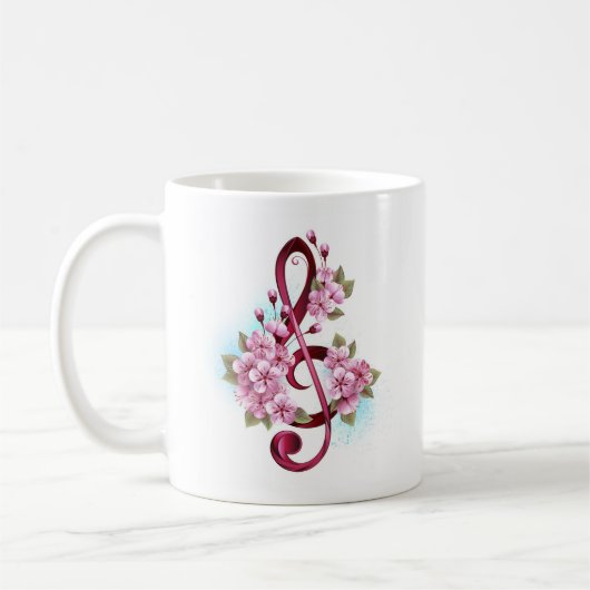 Mug notes de clé de sol musicale avec fleurs de Sakura (Gauche)