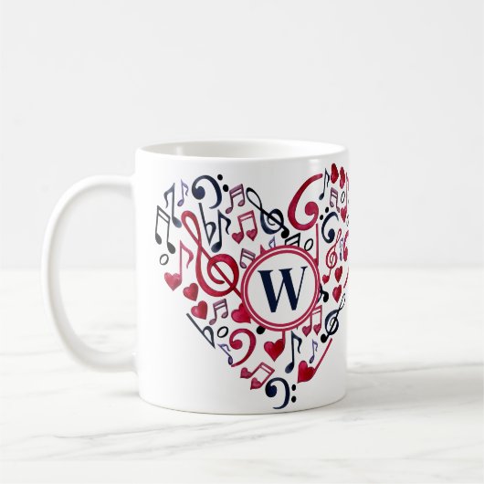 Mug Notes de coeur musicale Clefs Musique Amour Monogr (Gauche)