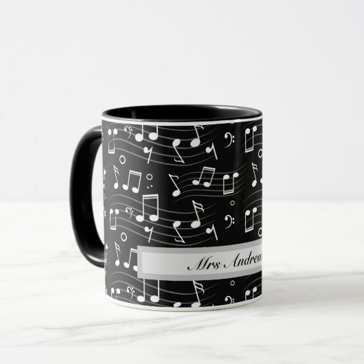 Mug Notes de musique blanches sur fond noir (Devant gauche)