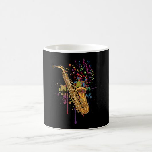 Mug Notes de musique couleur saxophone pour saxophonis (Centre)