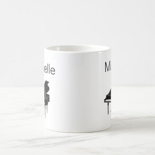 Mug Notes de musique de piano Nom de script Café noir  (Centre)