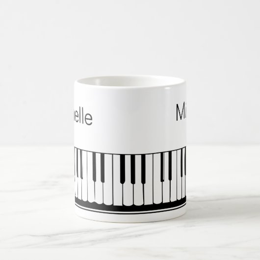 Mug Notes de musique de piano Nom de script Café noir  (Centre)