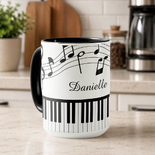 Mug Notes de musique de piano personnalisées avec coul