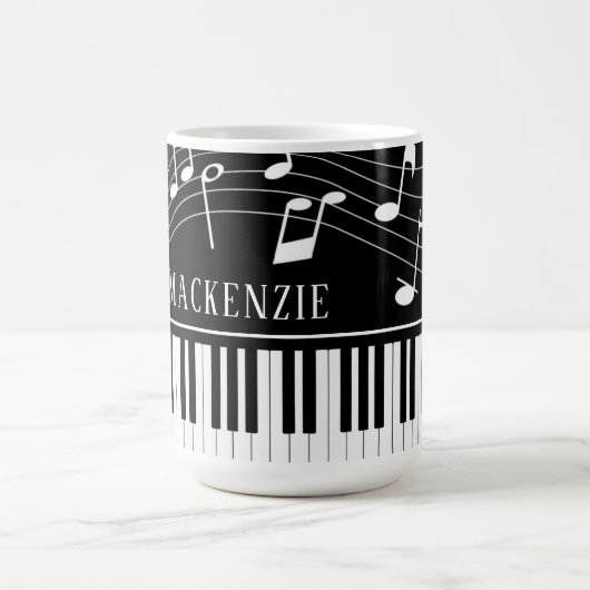 Mug Notes de musique pour piano Nom de script noir bla (Centre)