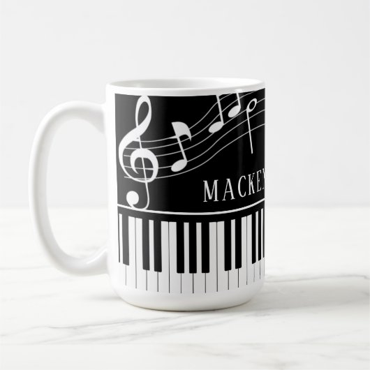 Mug Notes de musique pour piano Nom de script noir bla (Gauche)