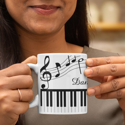 Mug Notes de musique pour piano Nom de script noir bla