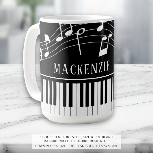 Mug Notes de musique pour piano Nom de script noir bla