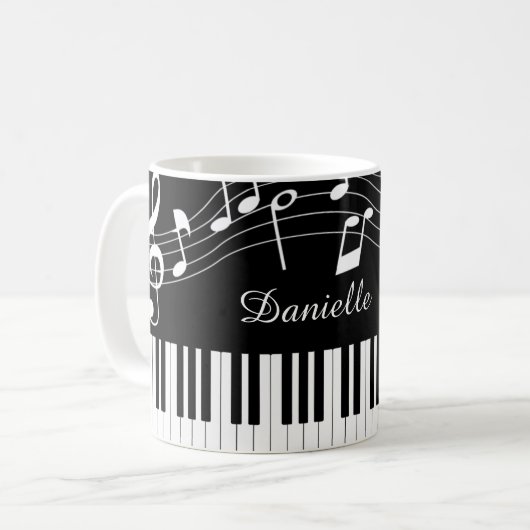 Mug Notes de musique pour piano Nom de script noir bla (Devant gauche)