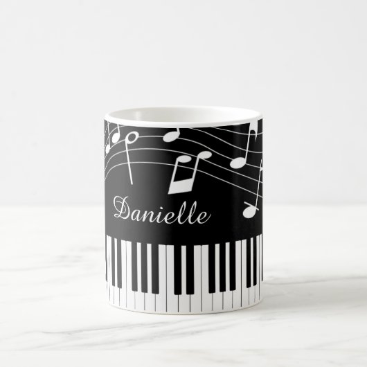 Mug Notes de musique pour piano Nom de script noir bla (Centre)
