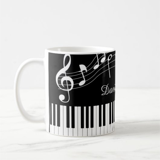 Mug Notes de musique pour piano Nom de script noir bla (Gauche)