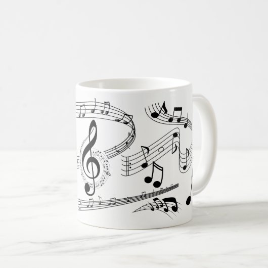 Mug Notes musicales Chanteur musicien Moderne Noir Bla (Devant droit)