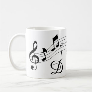 Mug Notes musicales Couleur personnalisée du monogramm