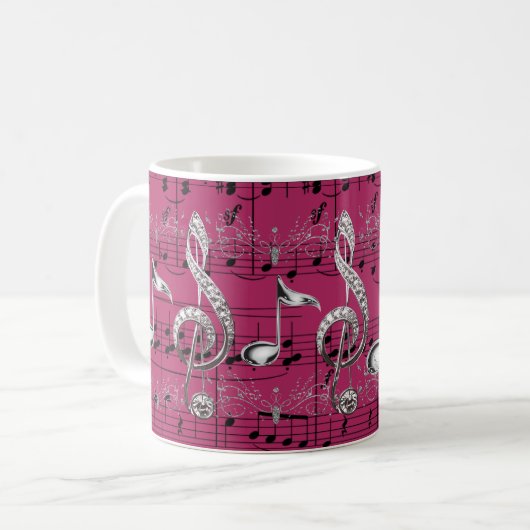 Mug Notes musicales en argent Fuchsia Sheet Music (Devant gauche)