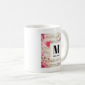 Mug Notes musicales et Monogramme Vintage Rose (Devant droit)