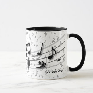 Mug Notes musicales noires et grises personnalisées
