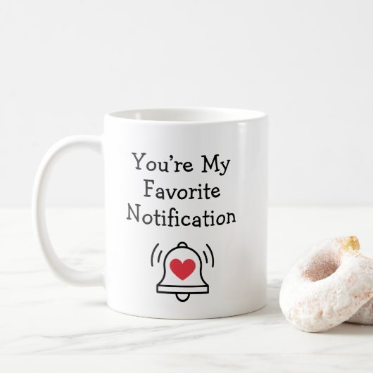 Mug Notification préférée Moderne Cloche Noir et Rouge (Avec donut)