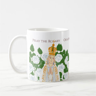 Mug Notre-Dame de Fatima et roses blanches