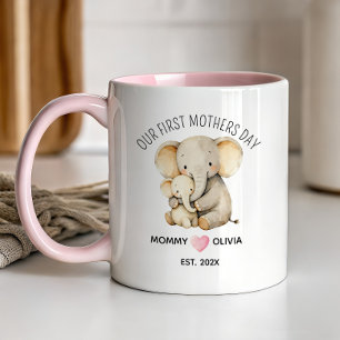 Mug Notre premier jour de fête des Mères, Maman Élépha