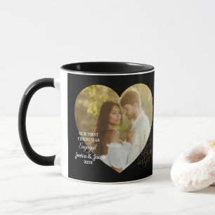 Mug Notre premier Noël élégant Photo de cœur fiancé