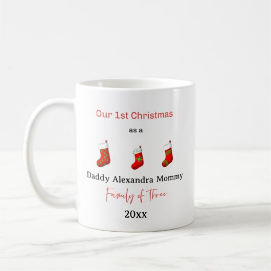 Mug Notre premier Noël en famille de trois bas (Gauche)