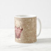 Mug Nounours rouge cœur paillettes dorées (Devant droit)
