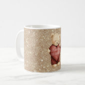 Mug Nounours rouge cœur paillettes dorées (Devant gauche)