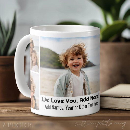 Mug Nous aimons Ajouter un nom - Collage photo avec 7