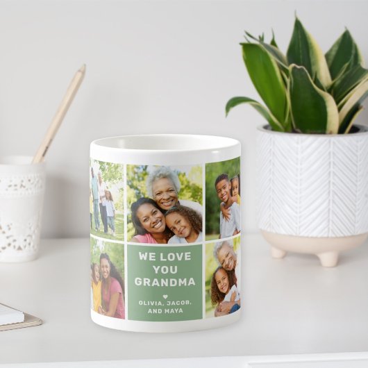 Mug Nous aimons grand-mère Collage photo vert moderne