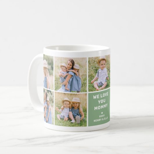 Mug Nous aimons maman Collage photo vert moderne (Devant gauche)