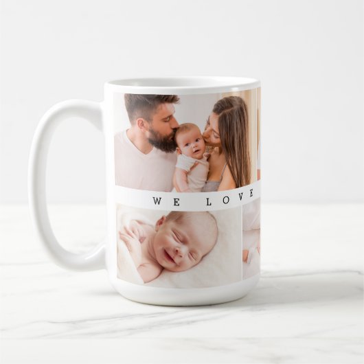 Mug Nous vous aimons Papa 6 photo collage personnalisé (Gauche)