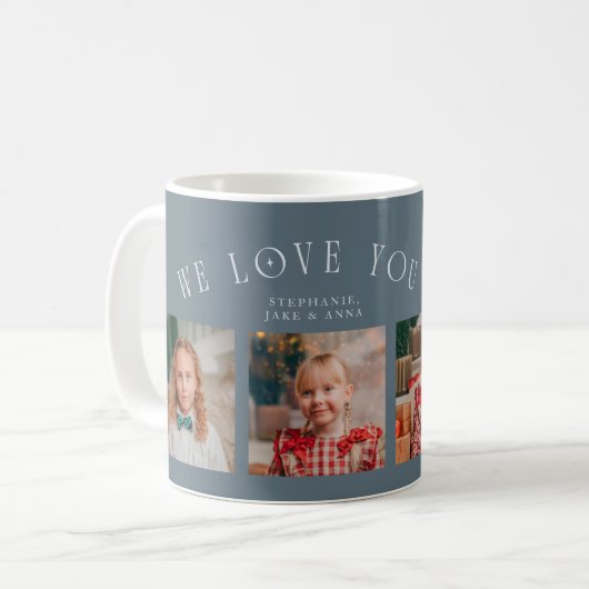 Mug Nous Vous Aimons Papi 4-Photo Bleu Ardoise (Devant gauche)