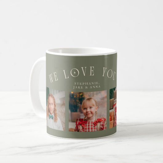 Mug Nous vous aimons Papi 4-Photos Vert Sauge (Devant gauche)