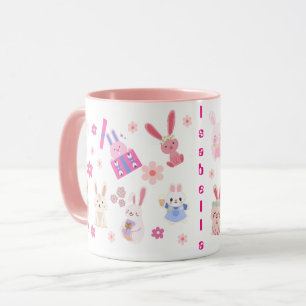 Mug Nouvel An chinois floral mignon du lapin Nom