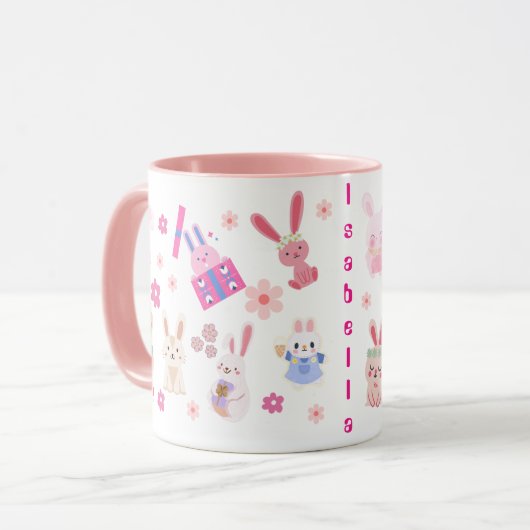 Mug Nouvel An chinois floral mignon du lapin Nom (Devant gauche)