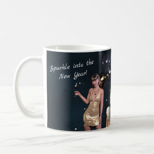 Mug Nouvel An Fille de la Soirée en Robe Séquinée (Gauche)